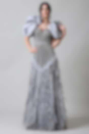 Grey Nylon & Polyester Crystal Work Gown by Geisha Designs