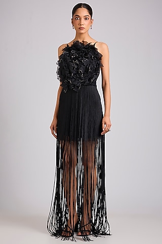 Black Nylon & Polyester Gown by Geisha Designs
