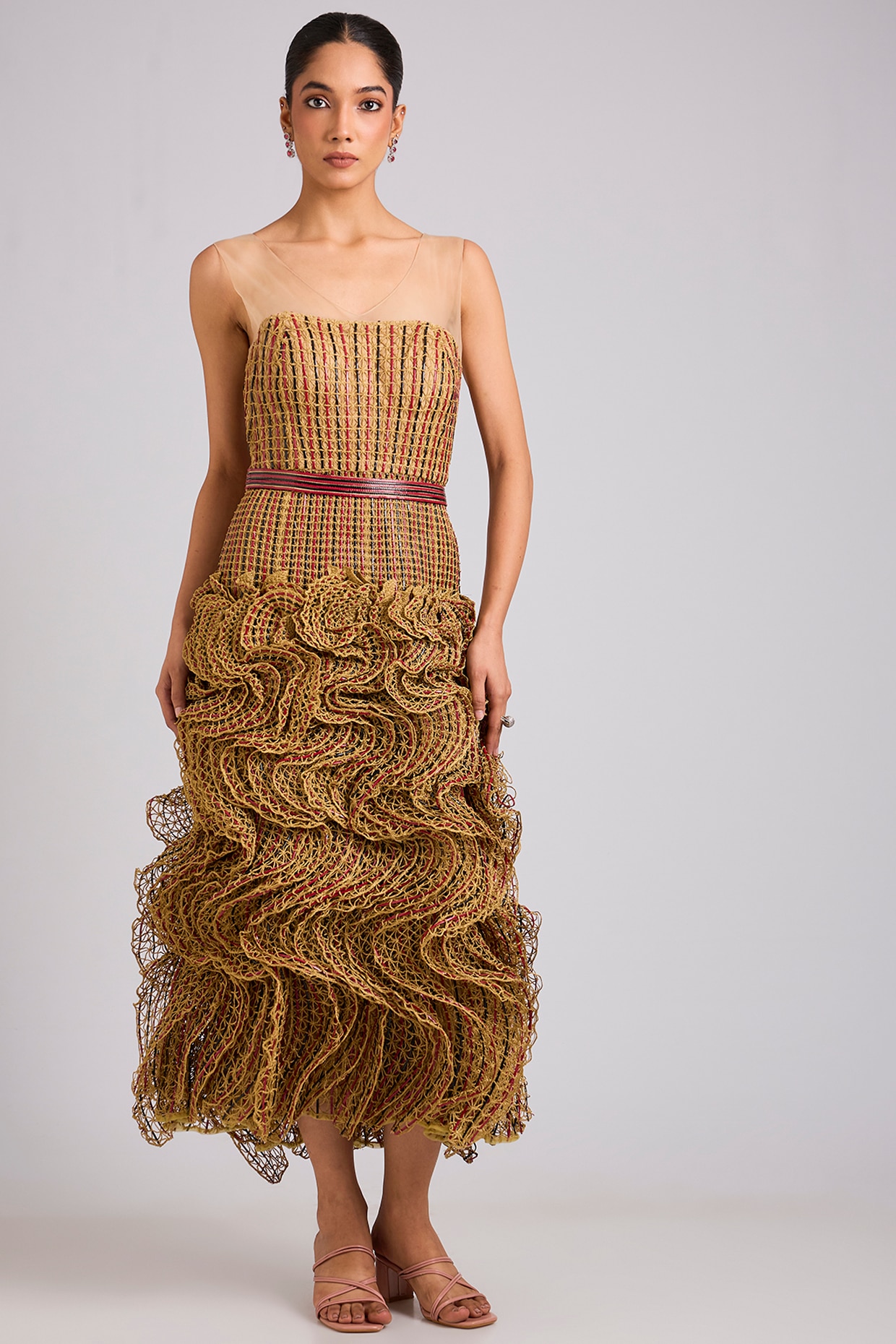 Geisha Designs Beige Nylon & Rexine Dress