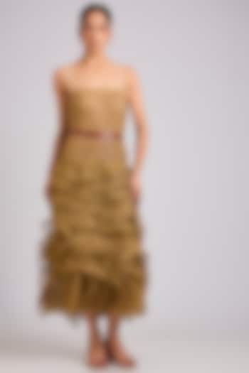 Beige Nylon & Rexine Party Wear Dress by Geisha Designs at Pernia's Pop Up Shop