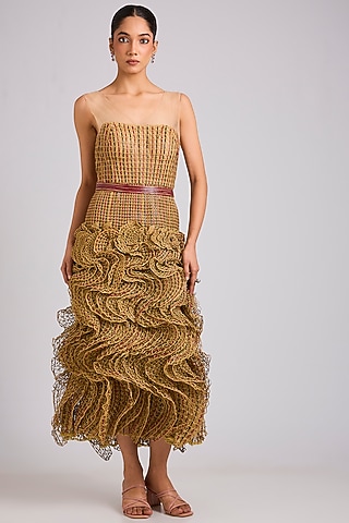 Beige Nylon & Rexine Dress by Geisha Designs