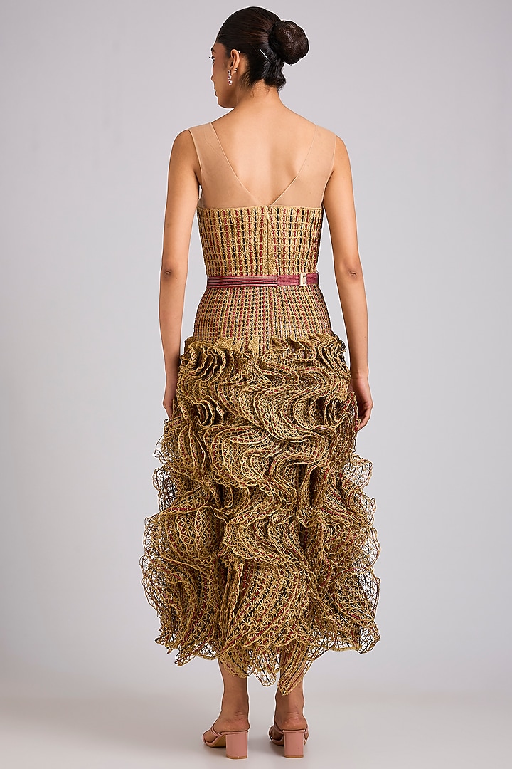 Beige Nylon & Rexine Party Wear Dress by Geisha Designs at Pernia's Pop Up Shop