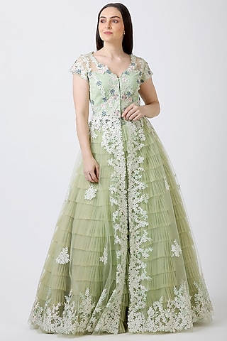 Green Embroidered Anarkali Set by Geisha Designs