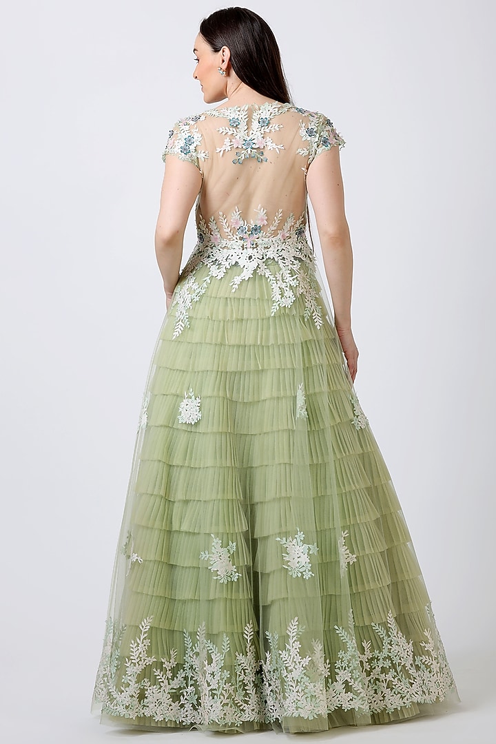 Green Embroidered Bridal Anarkali Set by Geisha Designs at Pernia's Pop Up Shop