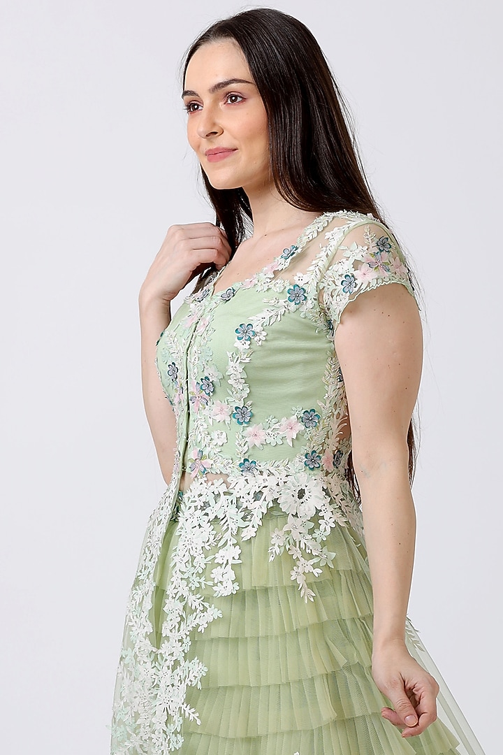 Green Embroidered Bridal Anarkali Set by Geisha Designs at Pernia's Pop Up Shop