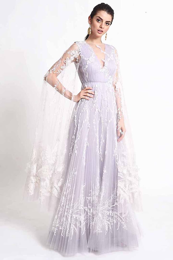 Purple Embroidered Gown by Geisha Designs