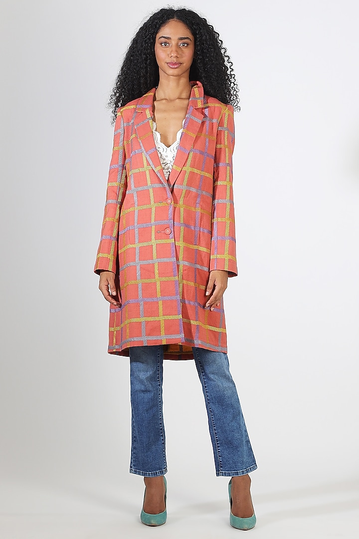 Orange Wool Printed Jacket by Geisha Designs at Pernia's Pop Up Shop