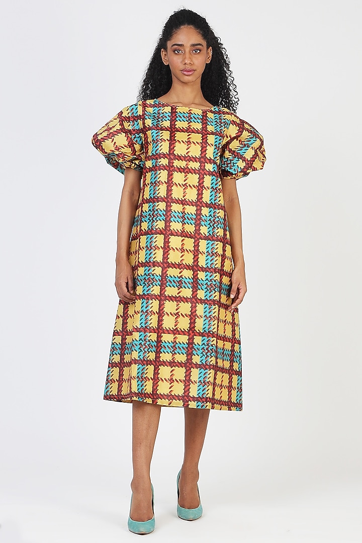 Yellow Polyester Midi Dress by Geisha Designs at Pernia's Pop Up Shop