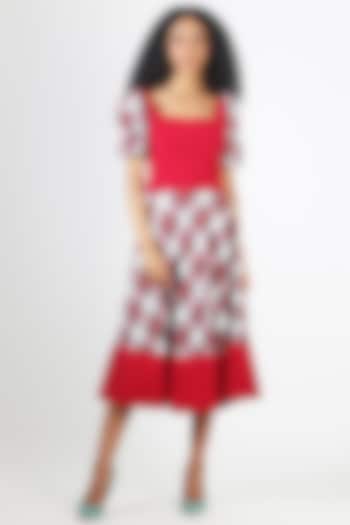 Red Poly & Viscose Checkered Skirt by Geisha Designs