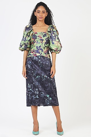 Green Printed Top by Geisha Designs