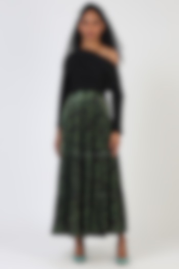 Green Velvet & Polyester Skirt by Geisha Designs at Pernia's Pop Up Shop