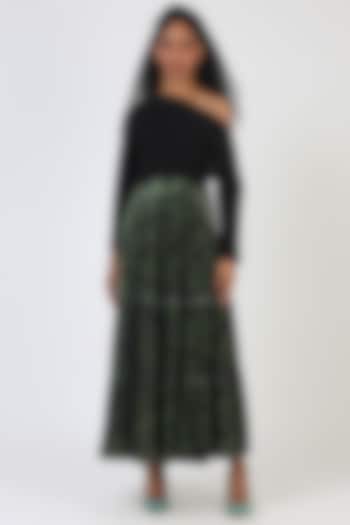 Green Velvet & Polyester Skirt by Geisha Designs