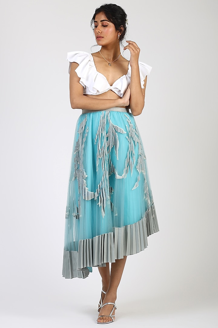Blue Nylon Pleated Skirt by Geisha Designs