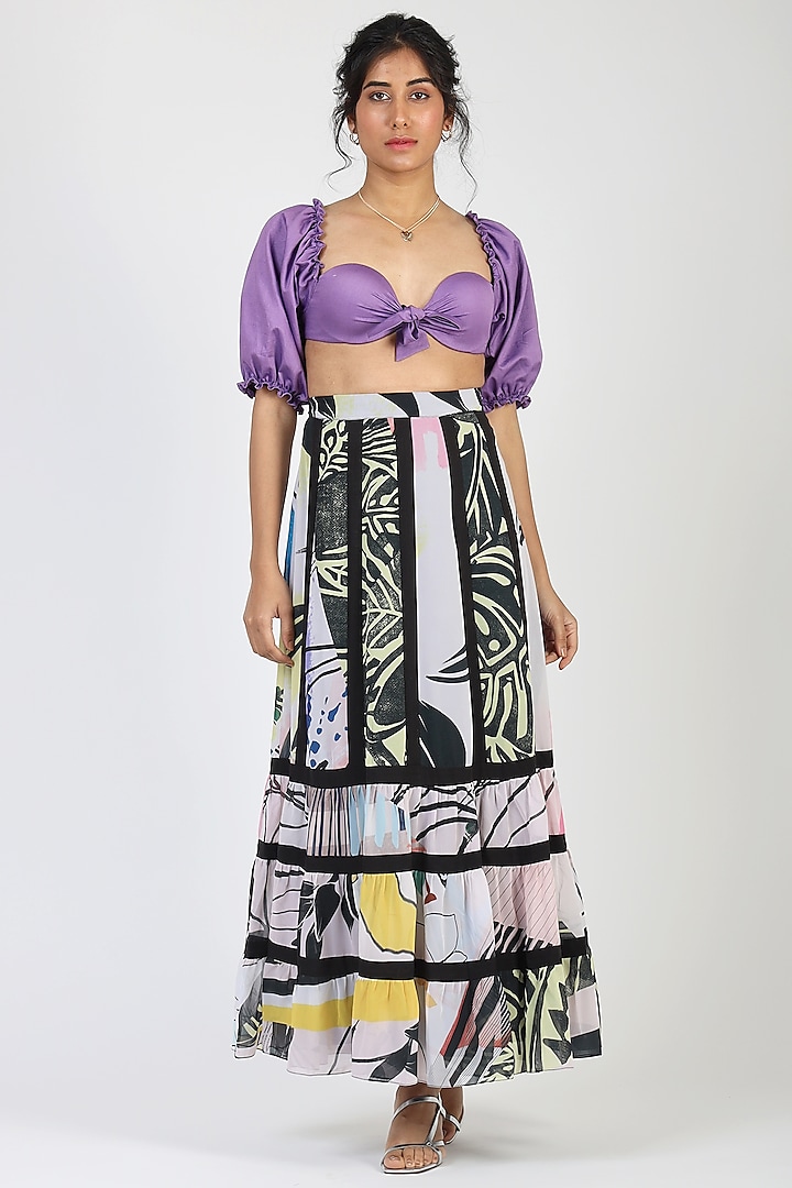 Multi-Colored Viscose Printed Skirt by Geisha Designs