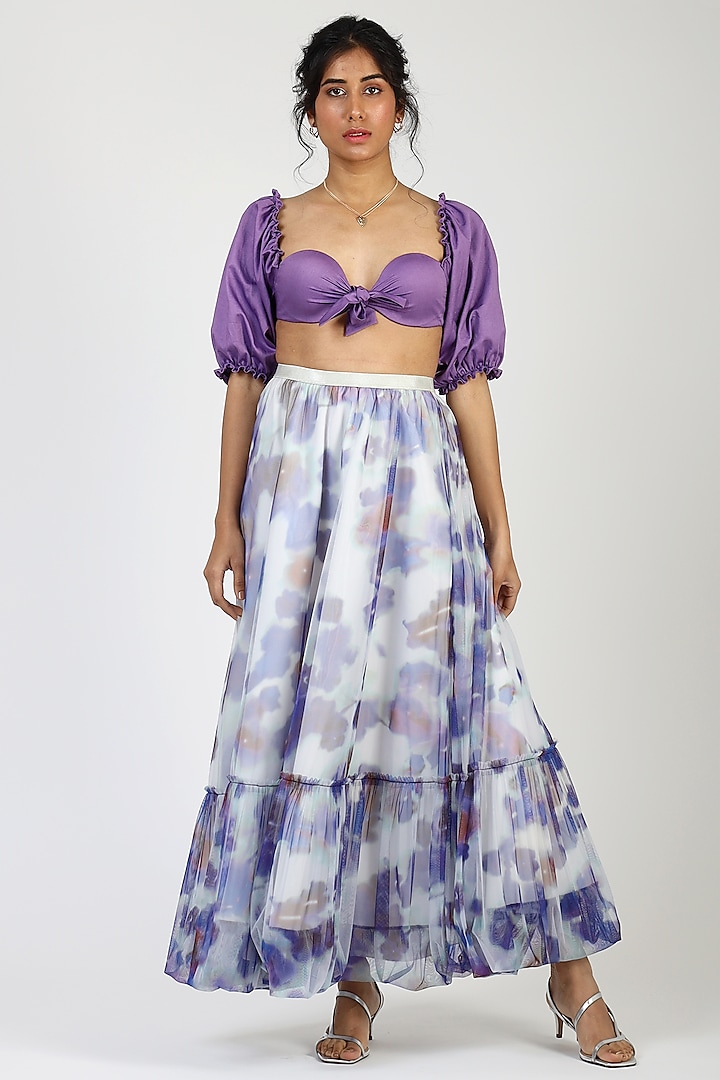 Purple Poly Printed Skirt by Geisha Designs
