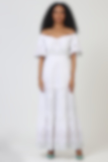 White Cotton Off-Shoulder Maxi Dress by Geisha Designs