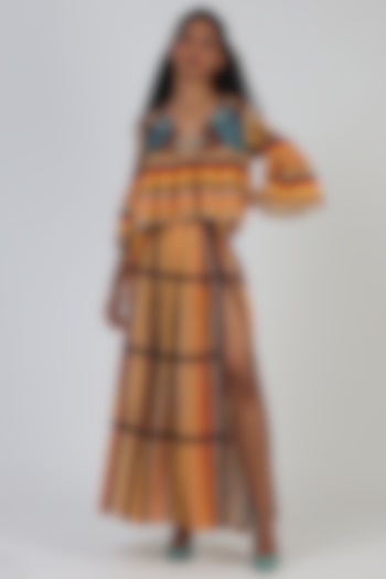 Orange Viscose Skirt With Side Slit by Geisha Designs