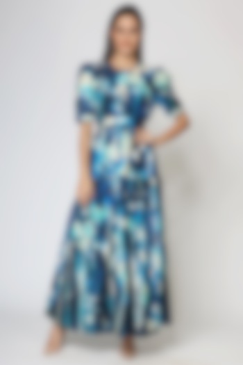 Blue Cotton Printed Maxi Summer Dress by Geisha Designs at Pernia's Pop Up Shop