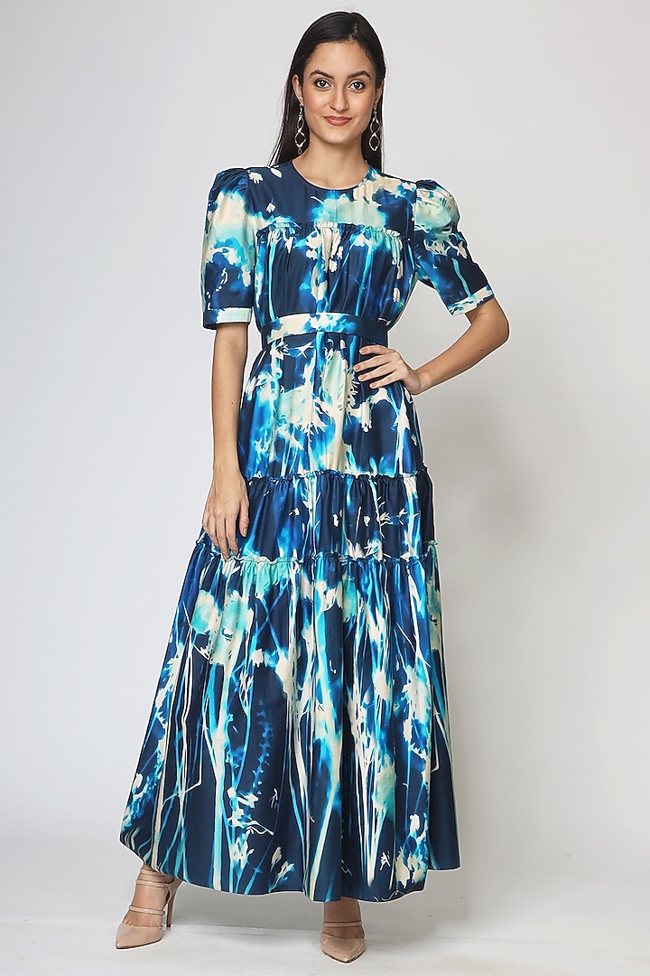 Blue Cotton Printed Maxi Summer Dress by Geisha Designs at Pernia's Pop Up Shop