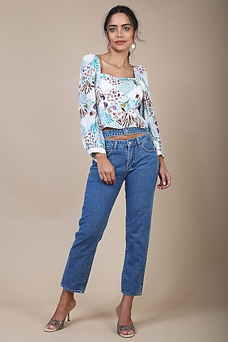 Blue Patchwork Printed Blouse by Geisha Designs