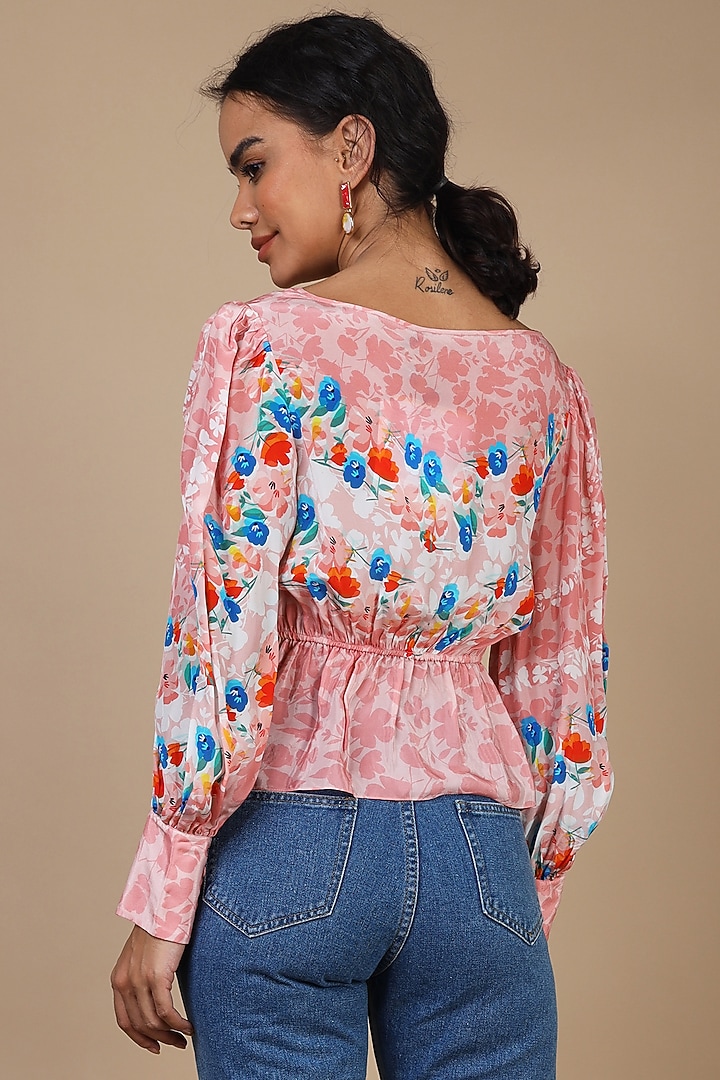 Pink Viscose Peplum Blouse by Geisha Designs at Pernia's Pop Up Shop