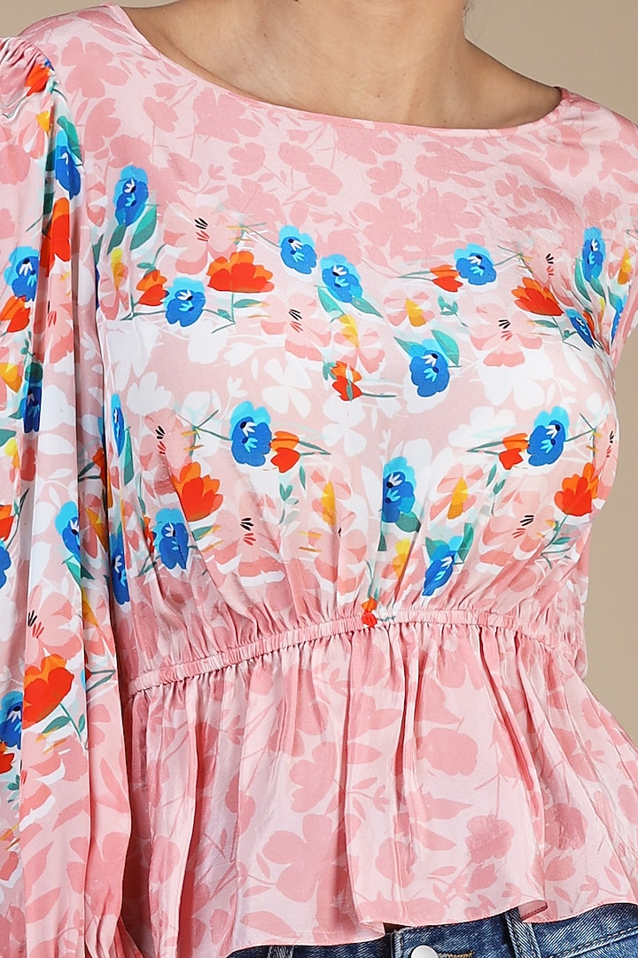 Pink Viscose Peplum Blouse by Geisha Designs at Pernia's Pop Up Shop