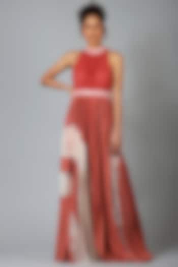 Red Polyester Maxi Vacation Dress With Lace by Geisha Designs at Pernia's Pop Up Shop