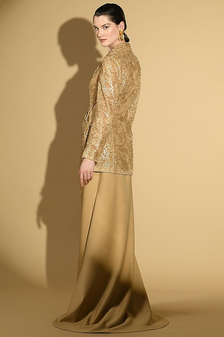Gold Nylon & Polyester Embroidered Jacket Set by Geisha Designs at Pernia's Pop Up Shop
