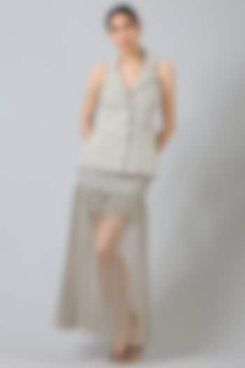 Grey Nylon & Rayon Embroidered Skirt Set by Geisha Designs at Pernia's Pop Up Shop