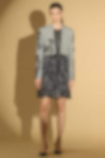 Grey Nylon & Rexine Embroidered Jacket Party Wear Dress by Geisha Designs at Pernia's Pop Up Shop