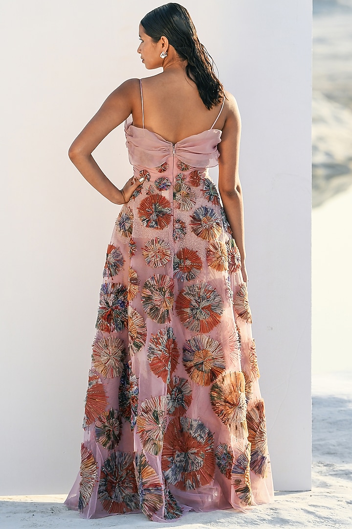 Pink Nylon & Viscose Embroidered A-Line Wedding Gown by Geisha Designs at Pernia's Pop Up Shop