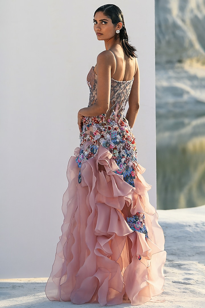 Pernia's Pop Up Shop - Geisha Designs Women Pink Nylon & Rayon Embroidered Gown