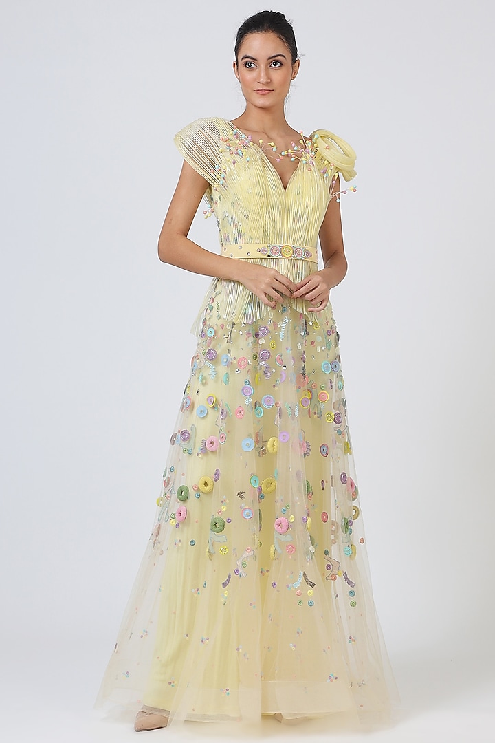 Yellow Embroidered Gown by Geisha Designs