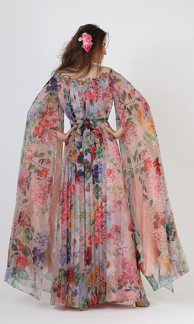 Pink Floral Printed Gown by Geisha Designs at Pernia's Pop Up Shop