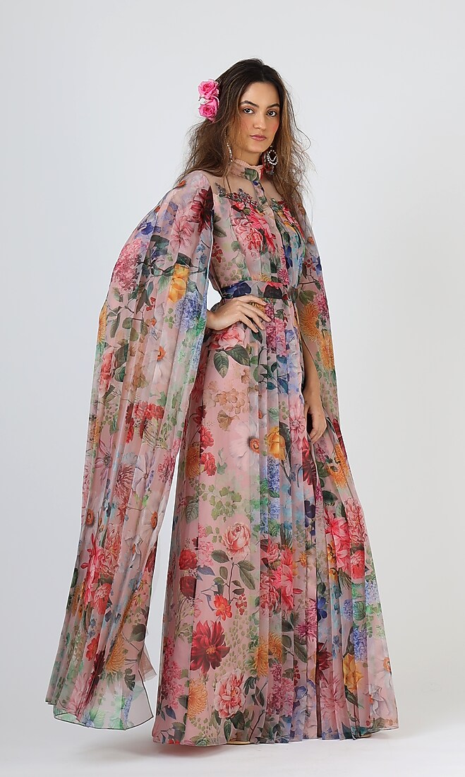 Pink Floral Printed Gown by Geisha Designs at Pernia's Pop Up Shop