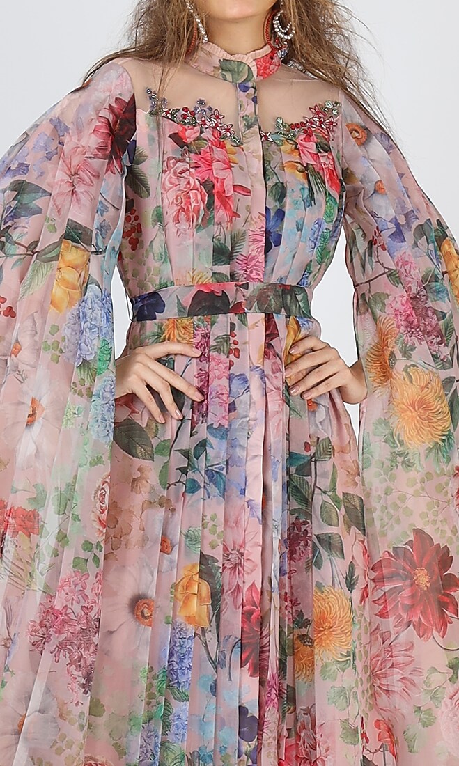 Pink Floral Printed Gown by Geisha Designs at Pernia's Pop Up Shop
