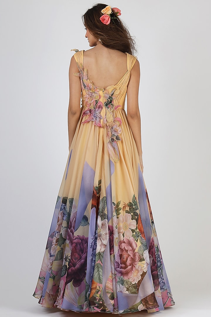Yellow Floral Printed Gown by Geisha Designs at Pernia's Pop Up Shop