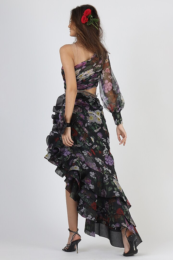 Black Floral Printed Gown by Geisha Designs at Pernia's Pop Up Shop