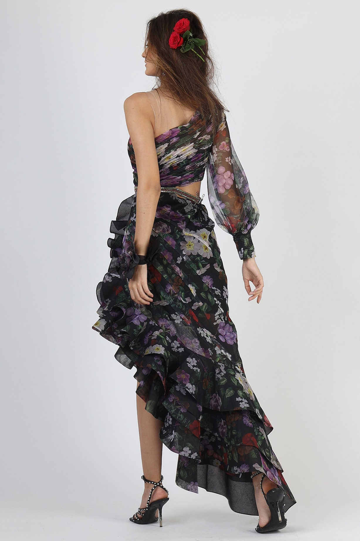 Black Floral Printed Gown by Geisha Designs at Pernia's Pop Up Shop 2026