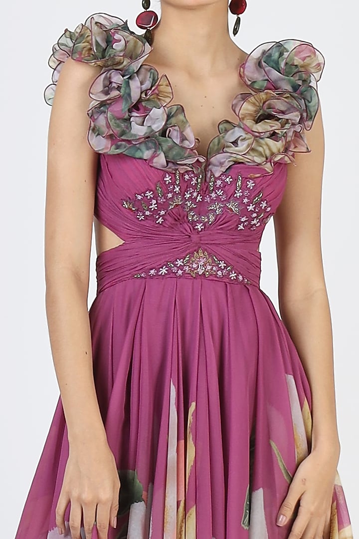 Purple Floral Printed Gown by Geisha Designs at Pernia's Pop Up Shop