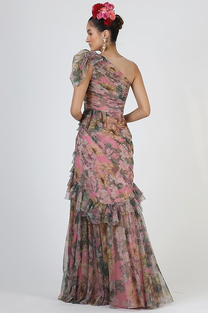 Pink Polyester Floral Printed Gown by Geisha Designs at Pernia's Pop Up Shop