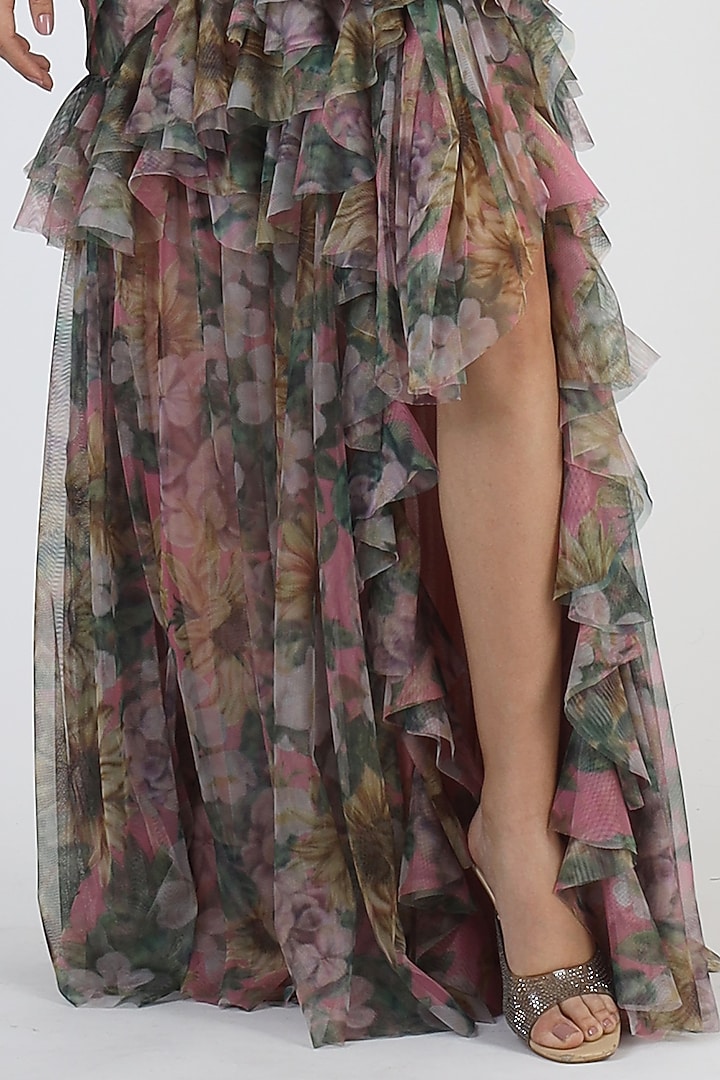 Pink Polyester Floral Printed Gown by Geisha Designs at Pernia's Pop Up Shop