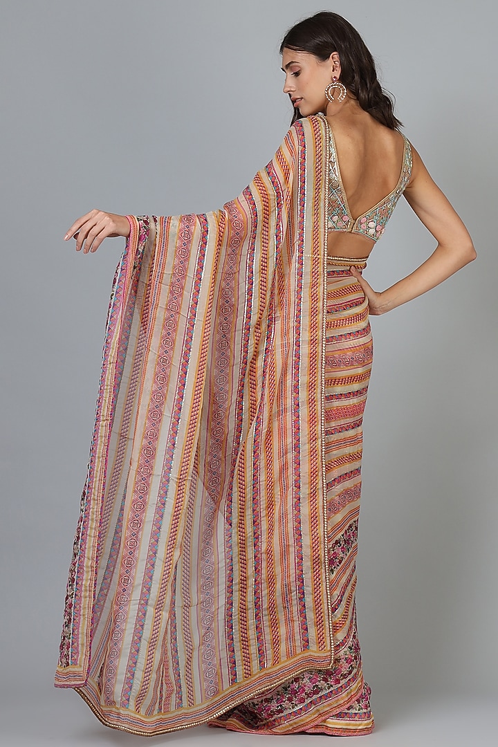 Multi-Colored Viscose Floral Embroidered Reception Saree Set by Geisha Designs at Pernia's Pop Up Shop