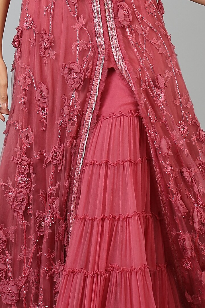Rose Pink Embroidered A-Line Bridal Anarkali Set by Geisha Designs at Pernia's Pop Up Shop