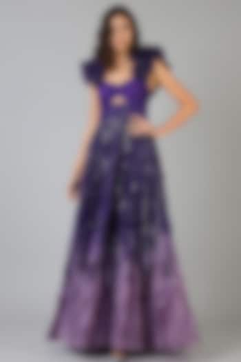 Purple Embroidered Cocktail Gown by Geisha Designs