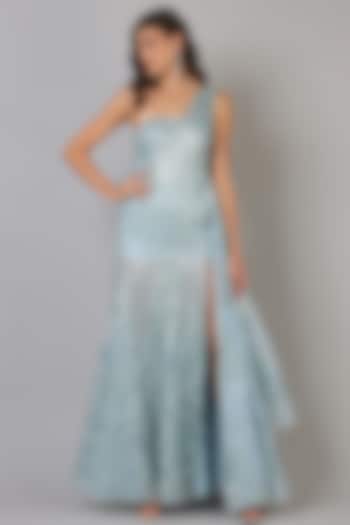Sky Blue Embroidered Cocktail Gown by Geisha Designs
