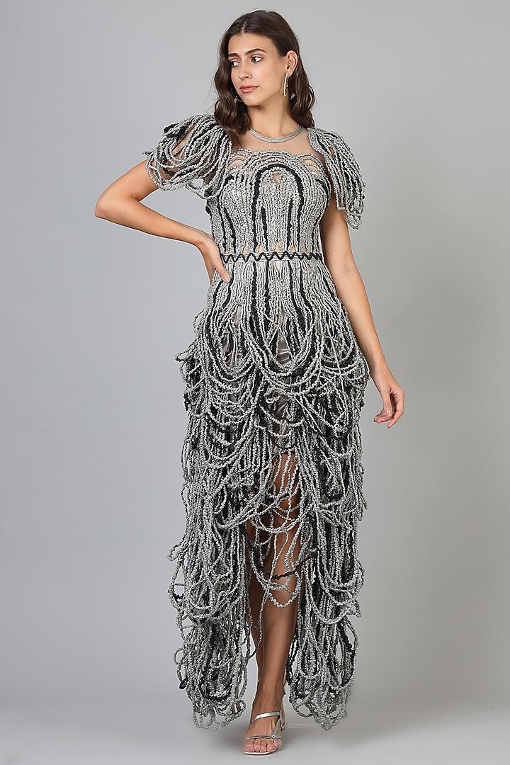 Silver & Black Braided Cocktail Gown by Geisha Designs at Pernia's Pop Up Shop
