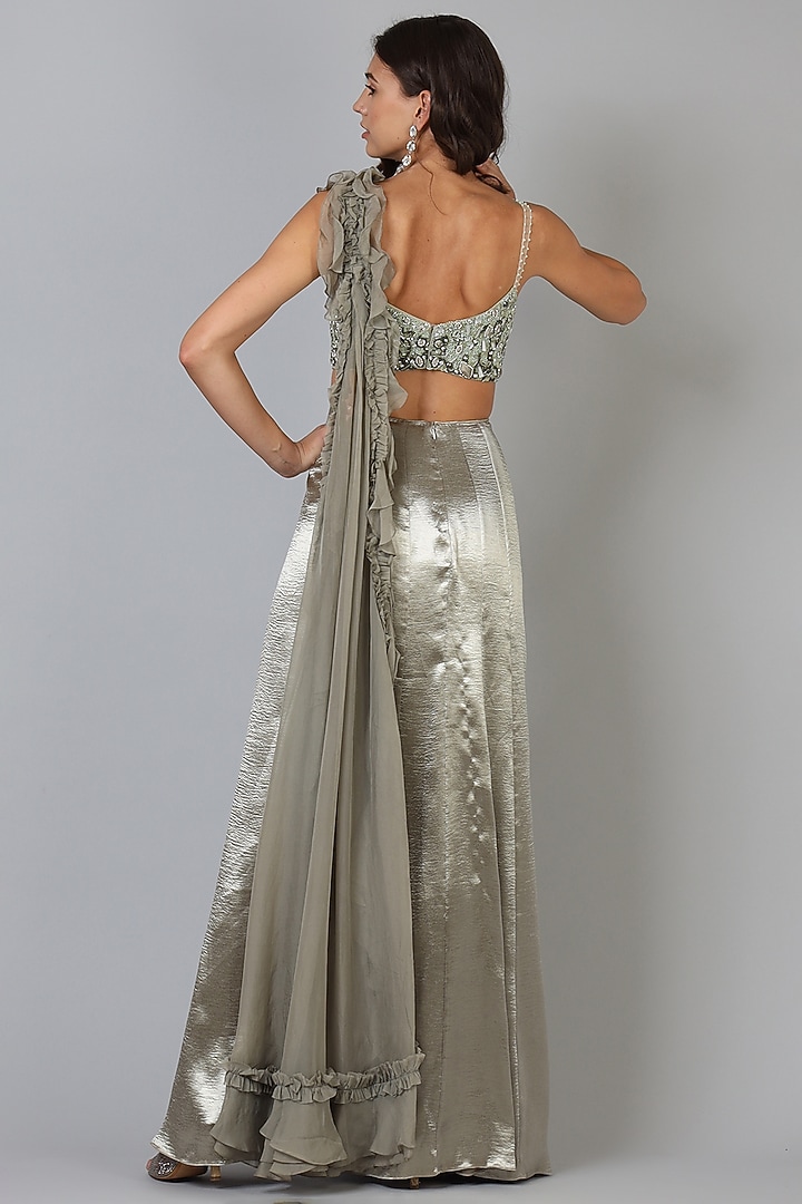 Grey & Silver Zardosi Embroidered Gown by Geisha Designs at Pernia's Pop Up Shop