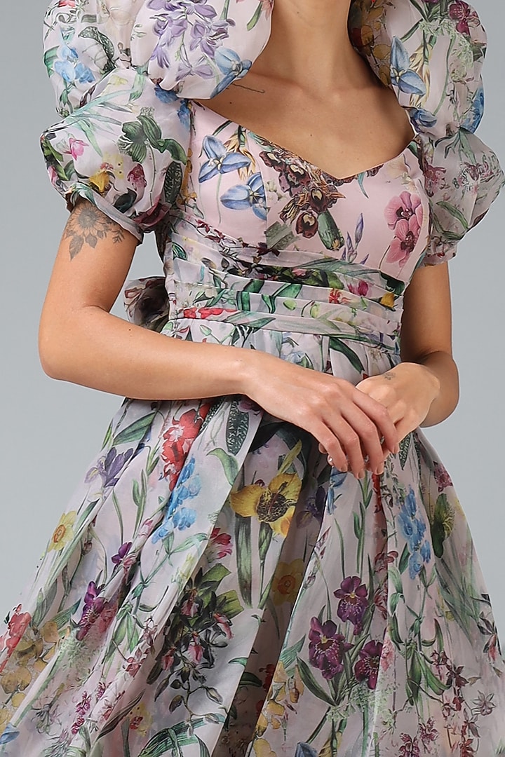 Pearl Grey Floral Printed Gown by Geisha Designs at Pernia's Pop Up Shop