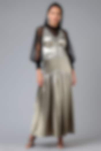 Silver Polyester Evening Gown With Black Inner by Geisha Designs
